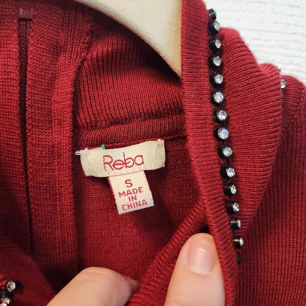Reba Women's Long Sleeve Red Mock Neck Sweater w/ Rhinestones Size S - Picture 4 of 9